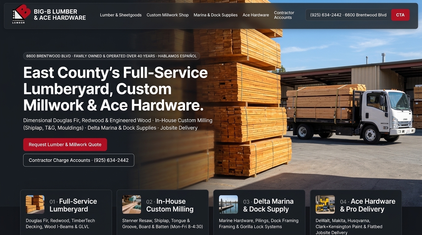 Proposed Big-B Lumber & Ace Hardware homepage preview